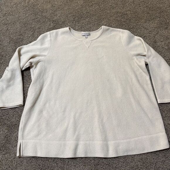 Woman Within Ivory Fleece Tunic Sweater Size 2X, 26/28 Long Sleeve Crew Neck - Picture 1 of 8
